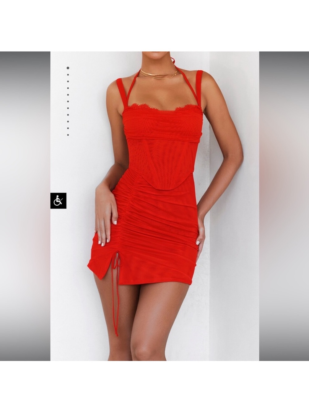 House of CB Mistress Rocks Red Ruched Mesh Corset Dress